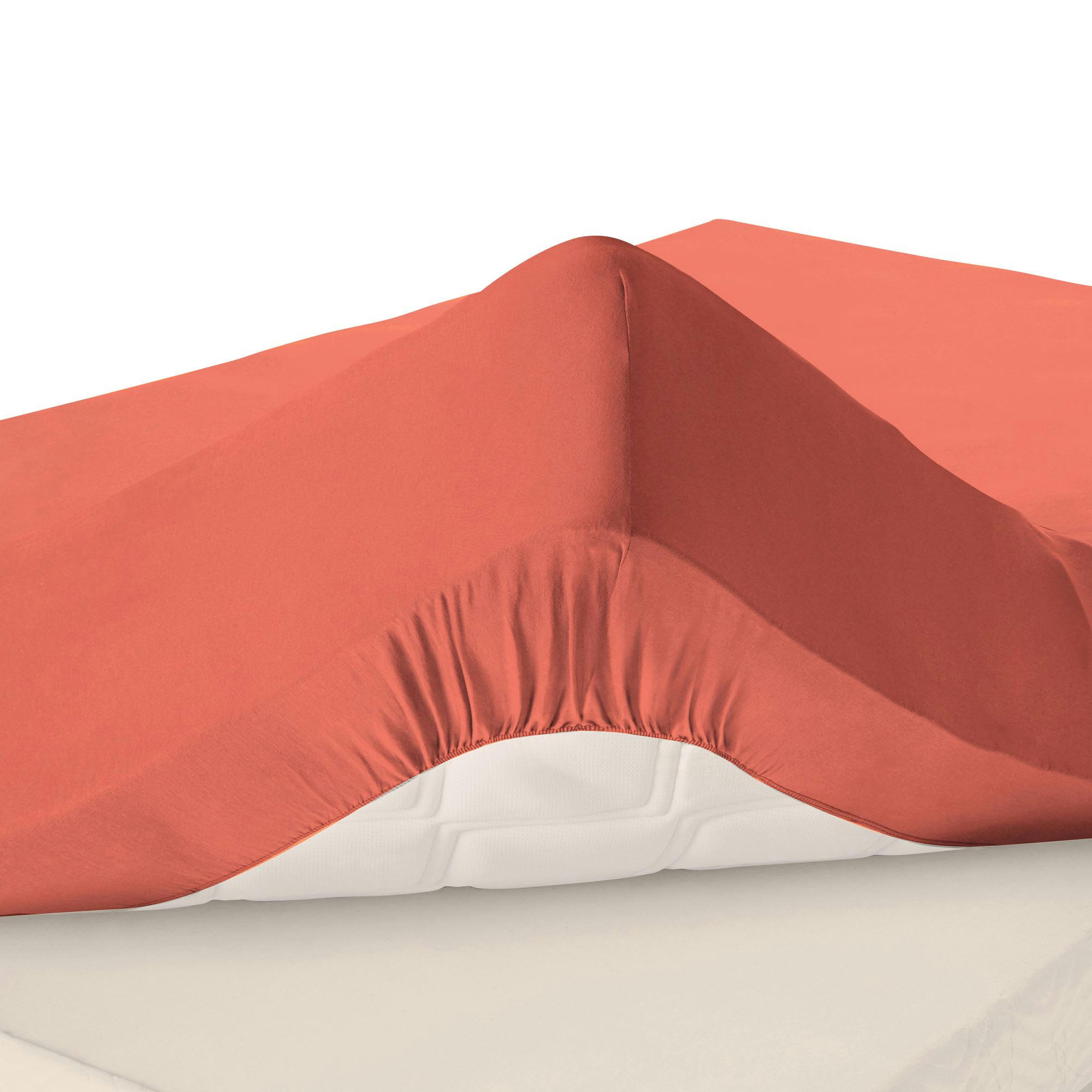 GRANDS BONNETS - Drap-housse grand bonnet 160x200x30 orange poterie en coton