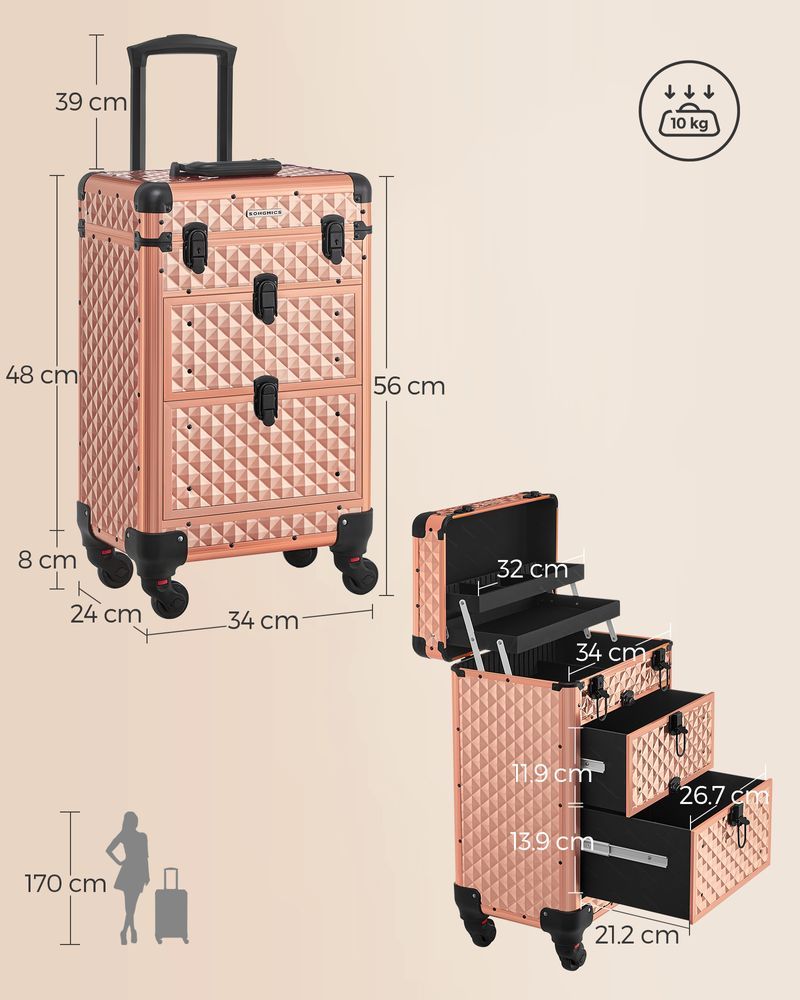 SONGMICS Portable Cosmetic Case Trolley for Makeup Storage