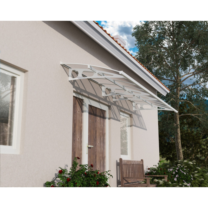 Marquise de porte Bordeaux blanche 447 x 140 cm CANOPIA