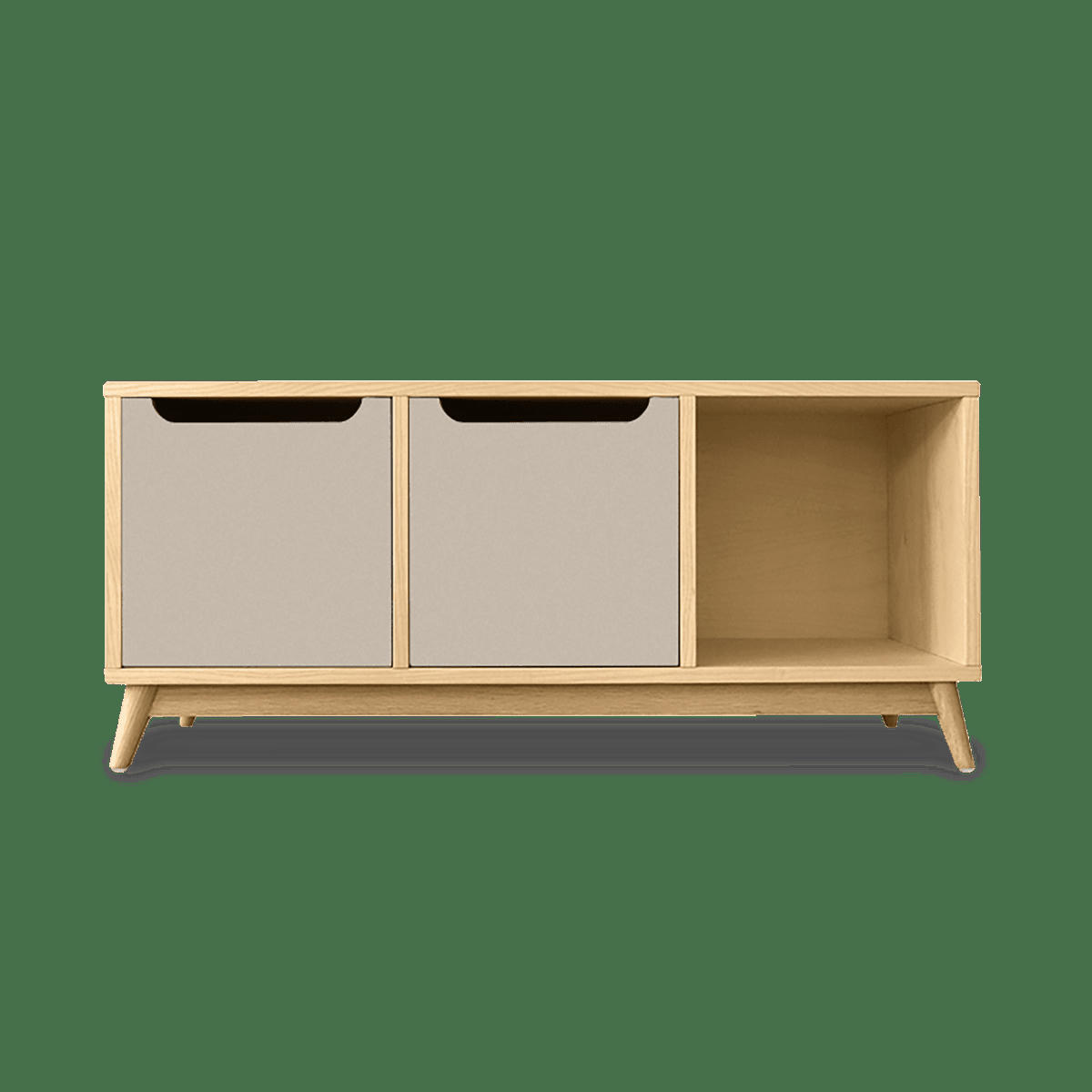 KILT - Meuble bas, 2 portes, 1 niche de rangement, chêne et beige havane.