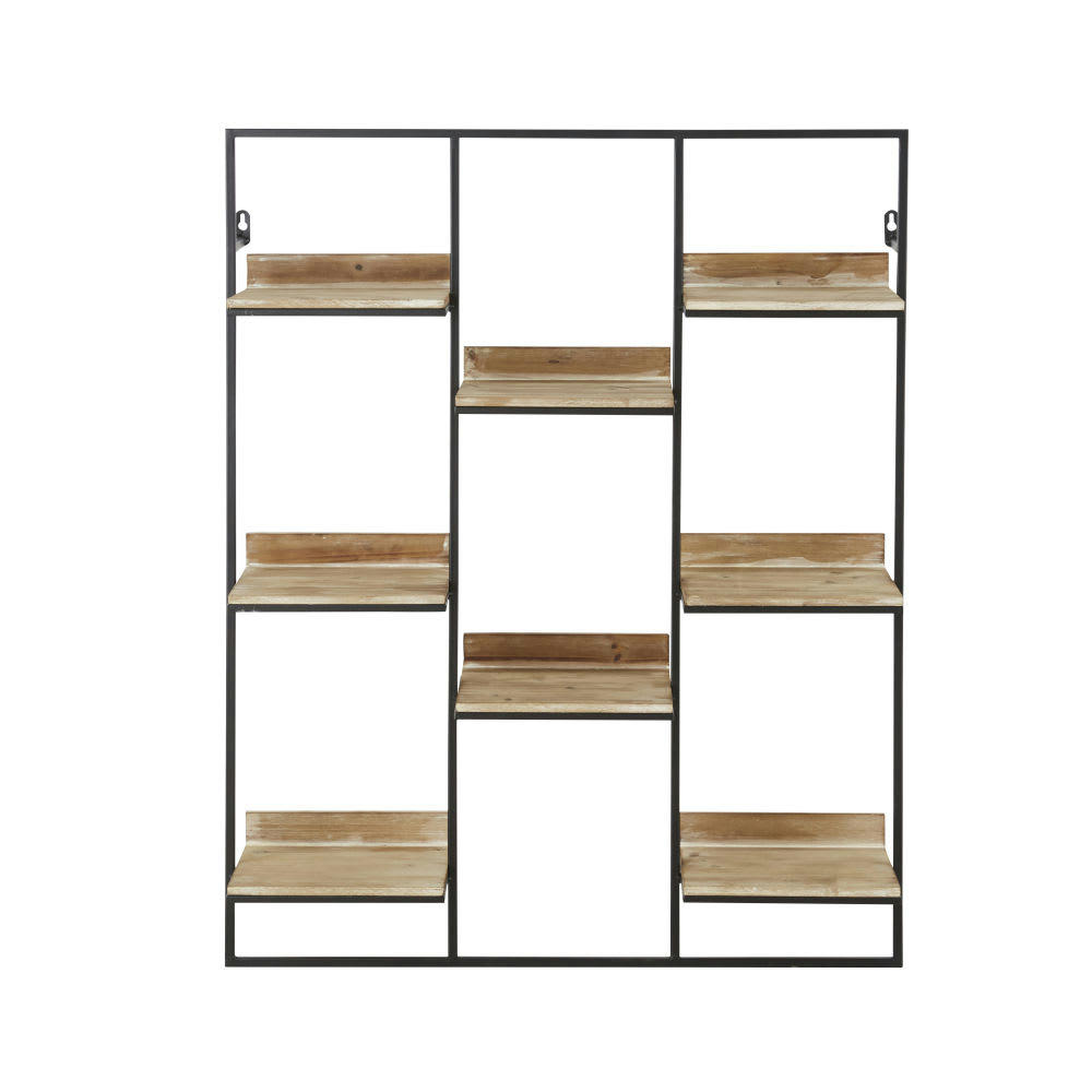 ROGER - Etagère murale en bois de sapin et métal noir