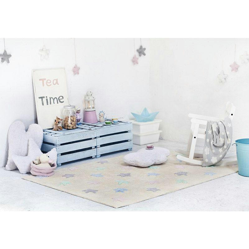 PETITES ÉTOILES - Tapis coton vanille motif petites étoiles 120x160