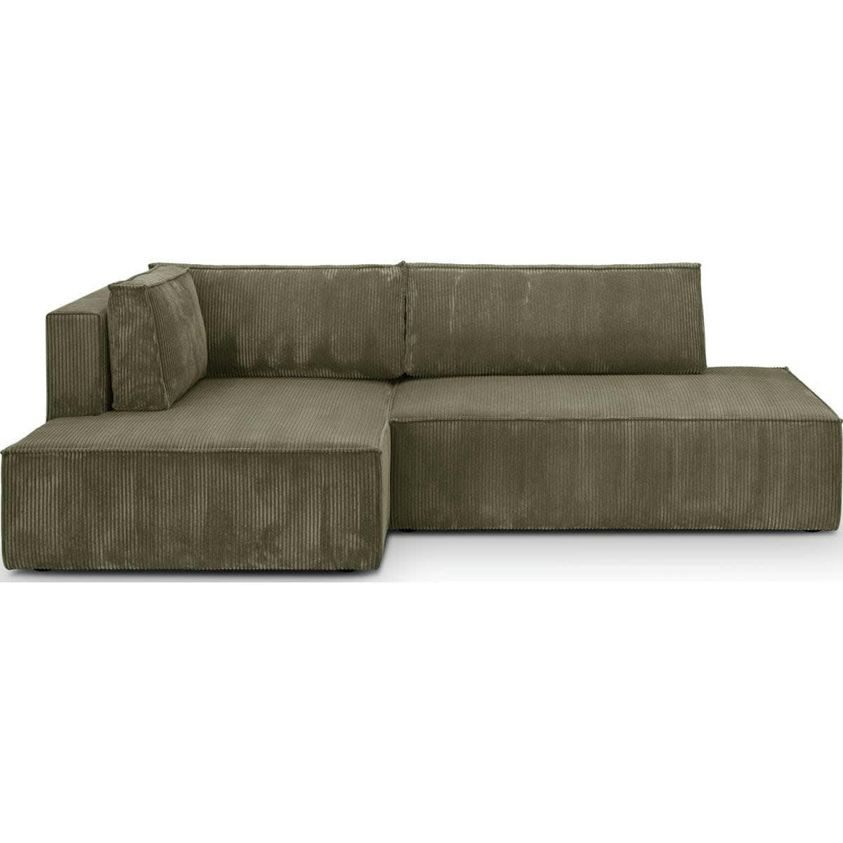 BARANI - Canapé d'angle à gauche convertible 3 places en velours côtelé vert