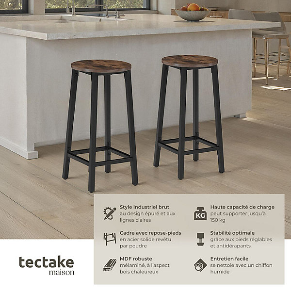 Lot de tabourets de bar style industriel en Bois et acier