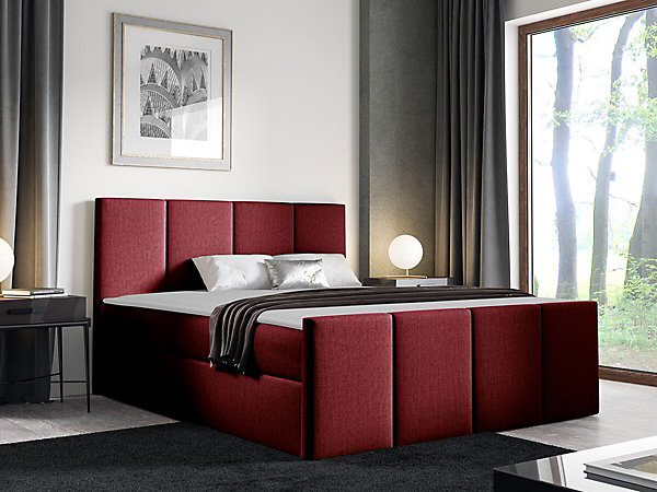 Lit continental Baltimore 154, Double, Rouge, Tissu, Disponible