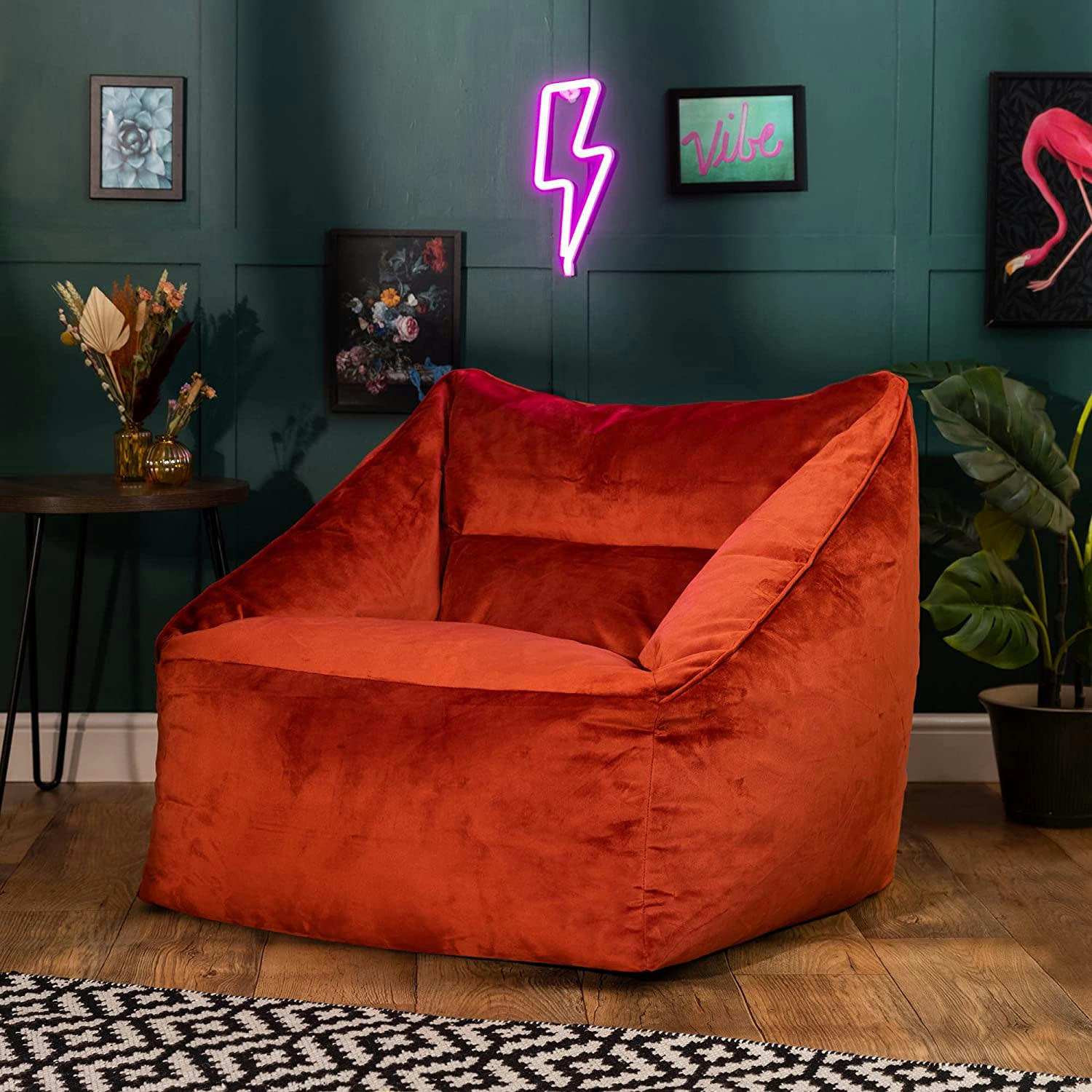 NATALIA - Pouf fauteuil velours terracotta orange