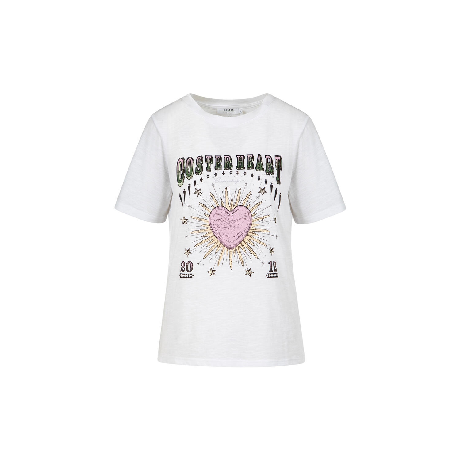Tee with Coster heart print, pink heart / white