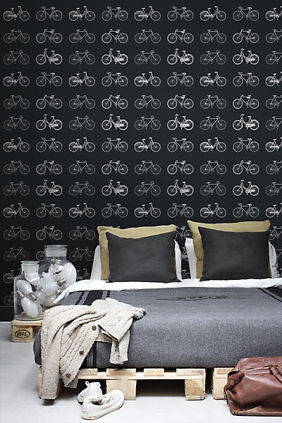 ESTAhome papier peint vélos noir et blanc 53 cm x 10.05 m