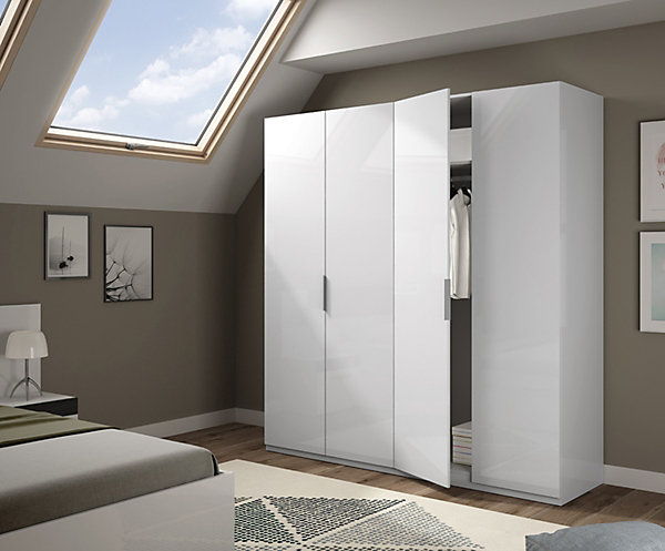Armoire avec 4 portes coloris blanc en bois - Dim : H200 x L180 x P52 cm