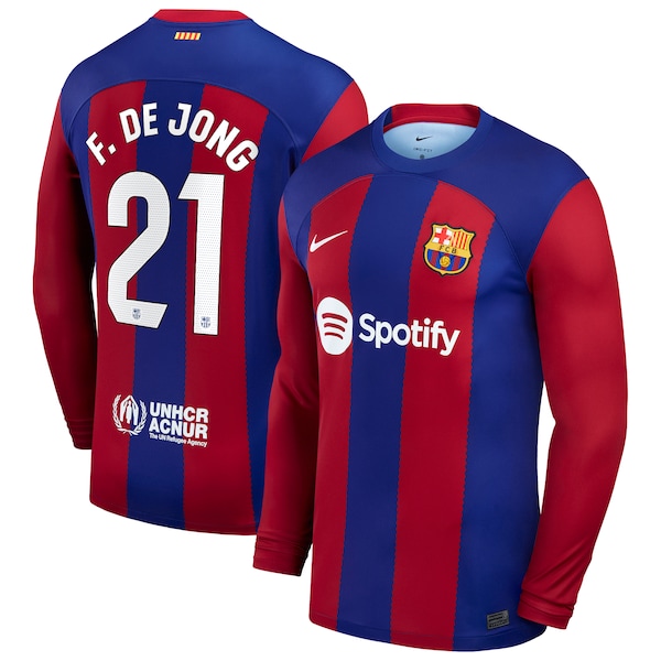 Frenkie de Jong Barcelona Nike 2023/24 Home Replica Long Sleeve Jersey - Royal