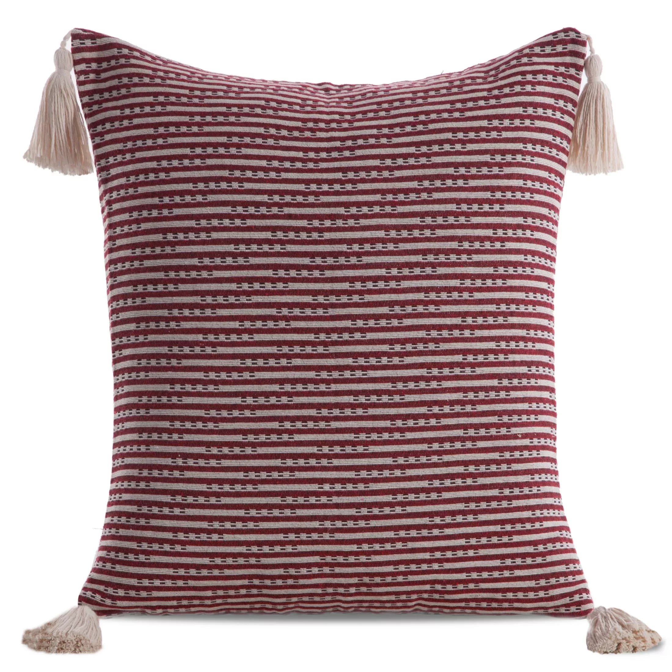 Poszewka na poduszkę 45x45 cm bawełniana kolor bordowy z ozdobnymi chwostami na rogach BOHO
