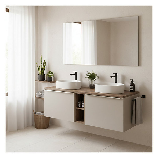 Ensemble de salle de bain VANTA taupe : meuble sous vasque 140cm et plan vasque
