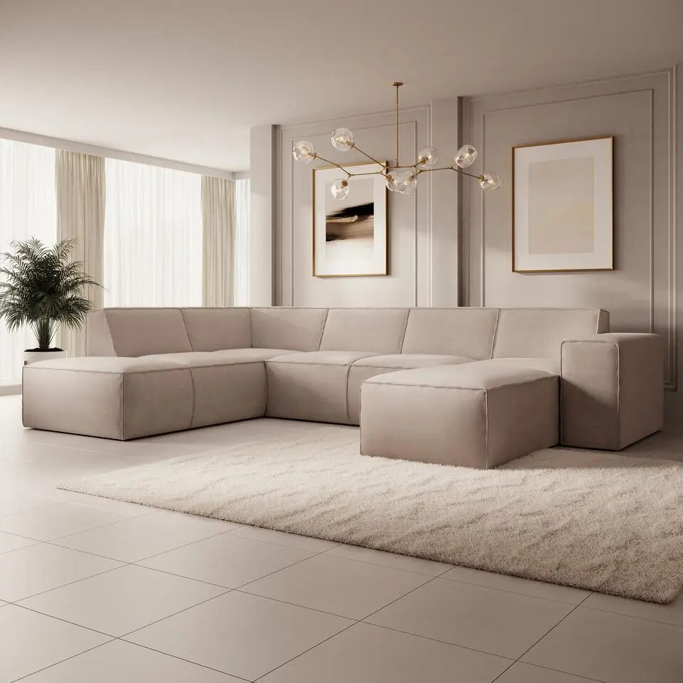 Meubella - Hoekbank Monet XL - Beige - Stof - Rechts