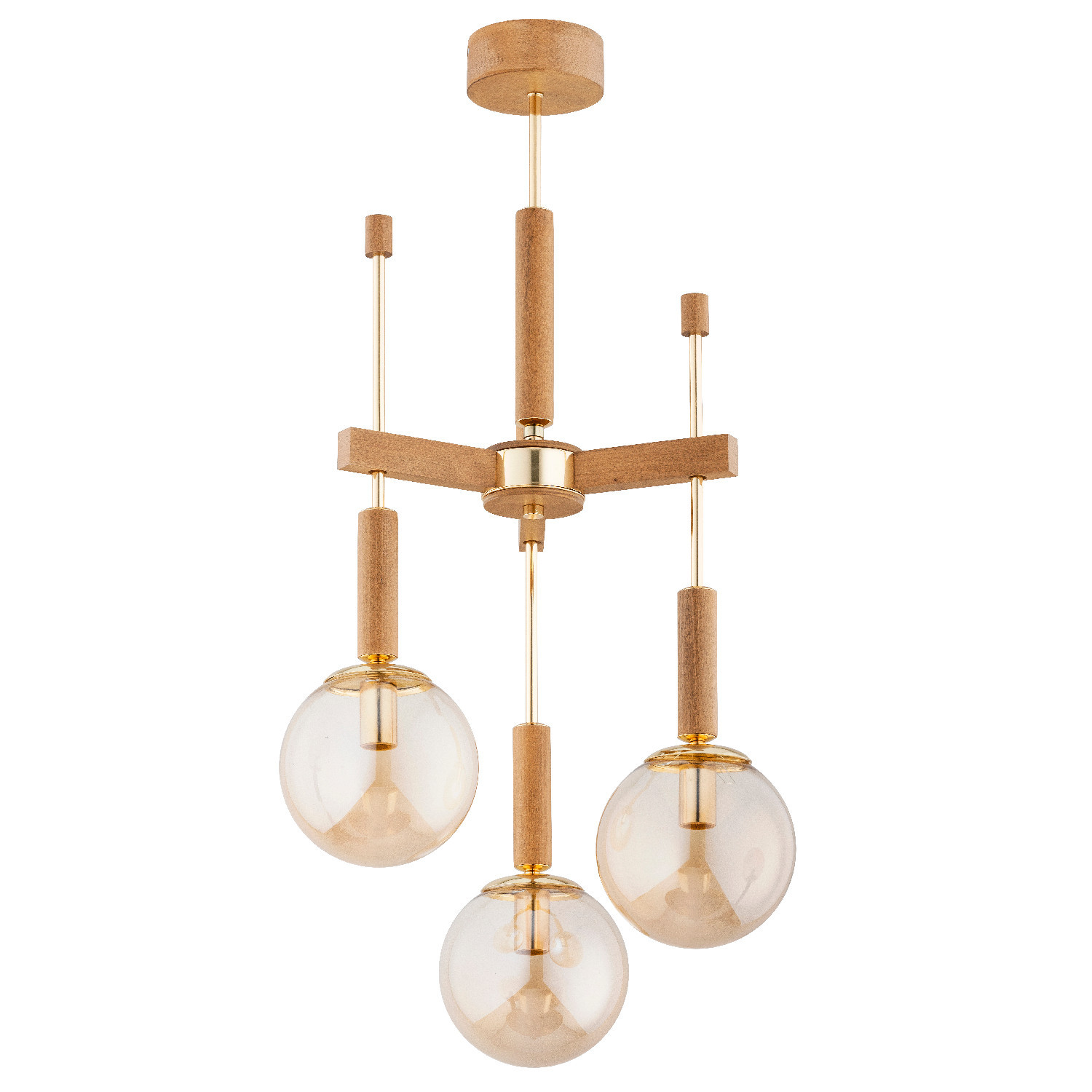 Lampa wisząca jasne drewno-bursztynowy-złota GIDIA 3xE14x10W Alfa