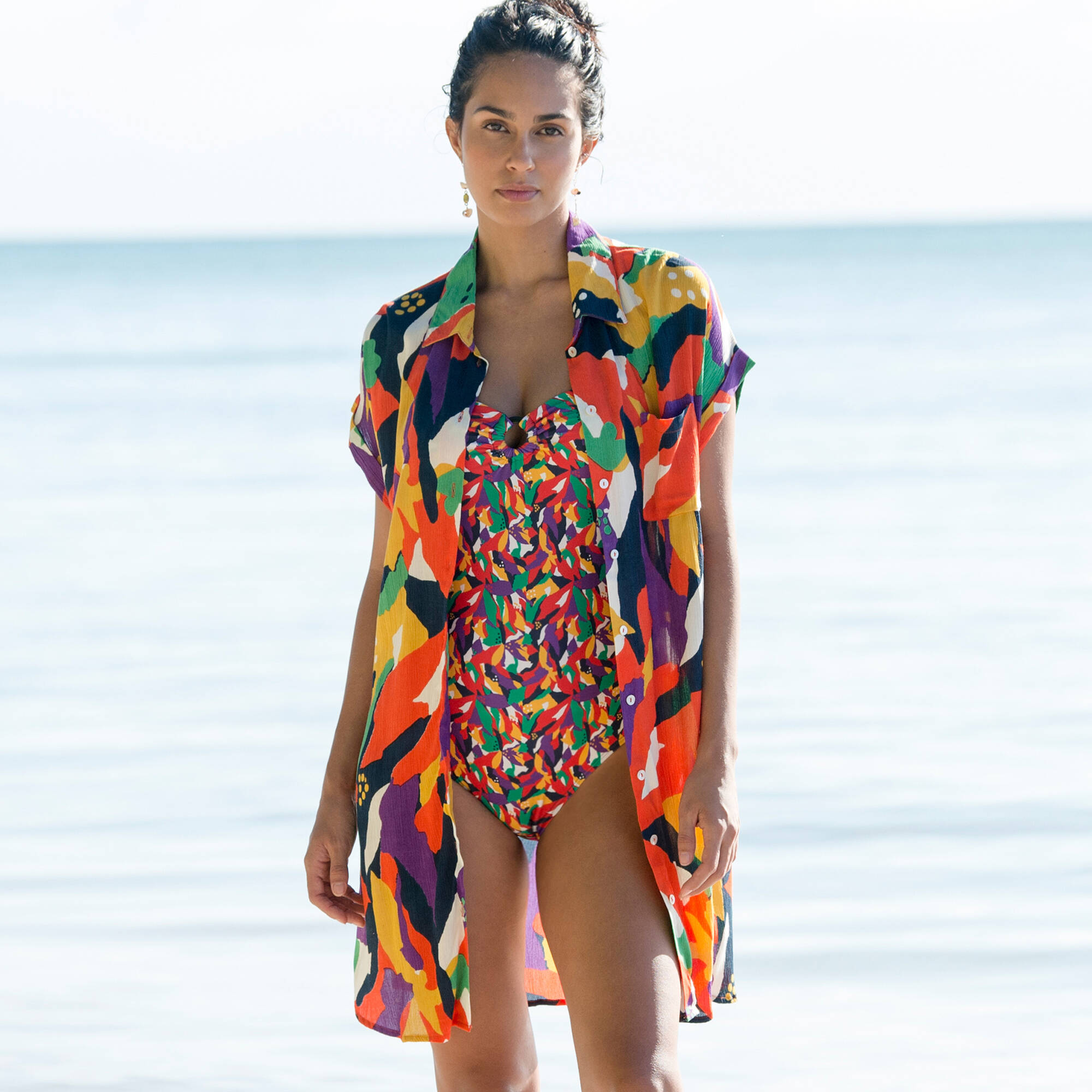 Maillot de bain 1 pièce bustier Toboki imprimé, bretelles amovibles
