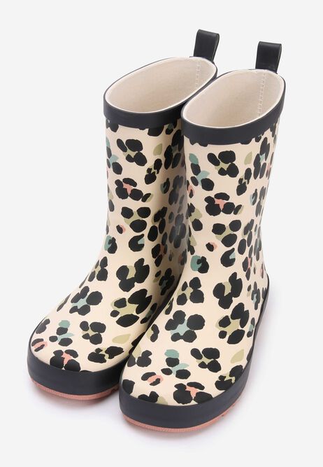 Girls Cream Leopard Wellies