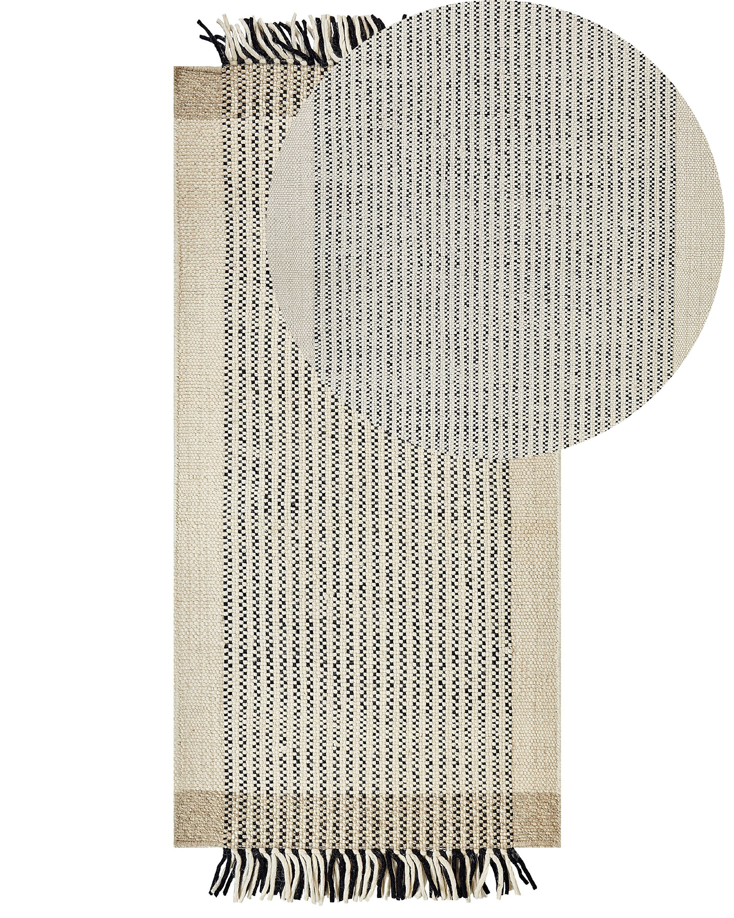 Dywan 80x150 cm wełna beżowo-czarny