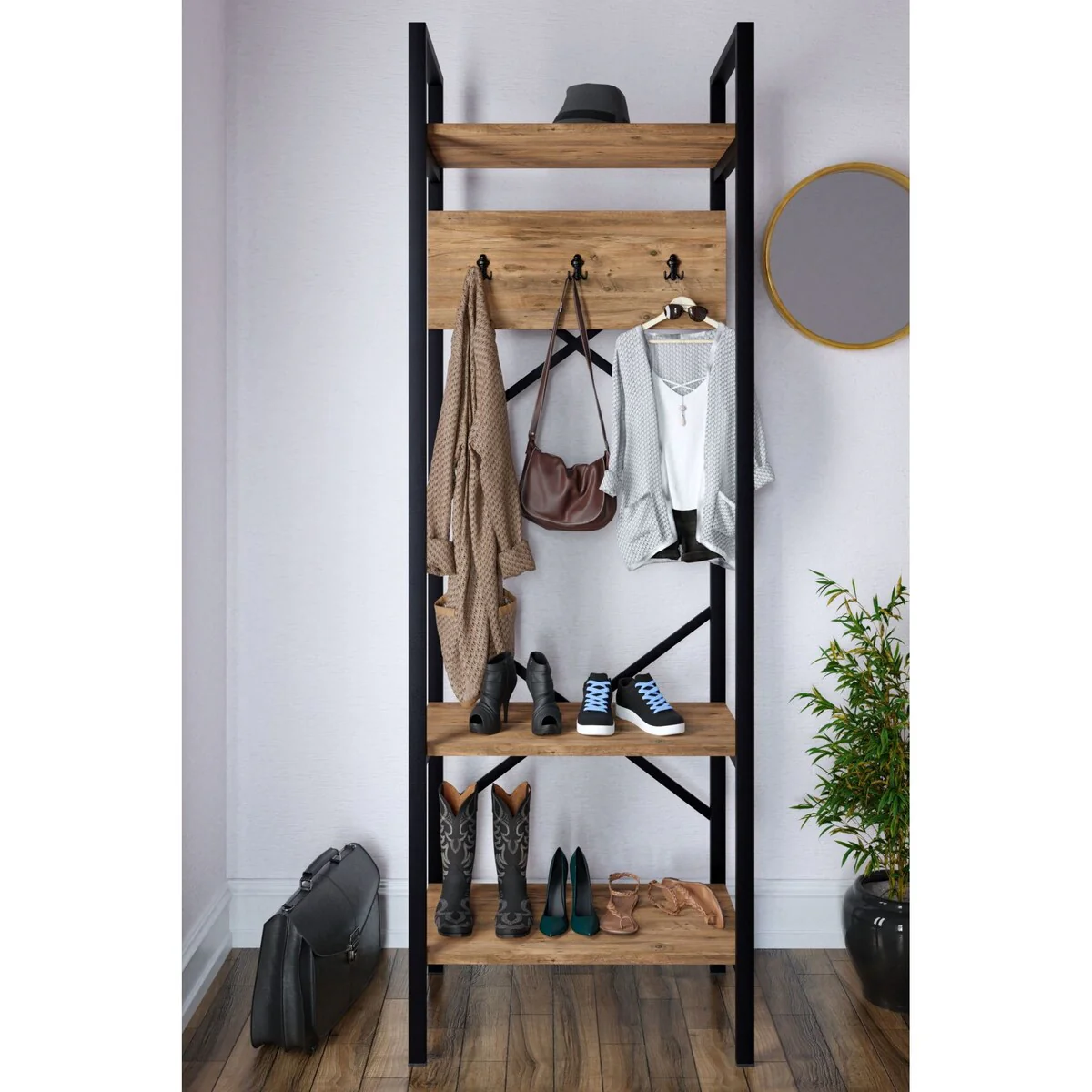 Coat Rack with Shoe Bench