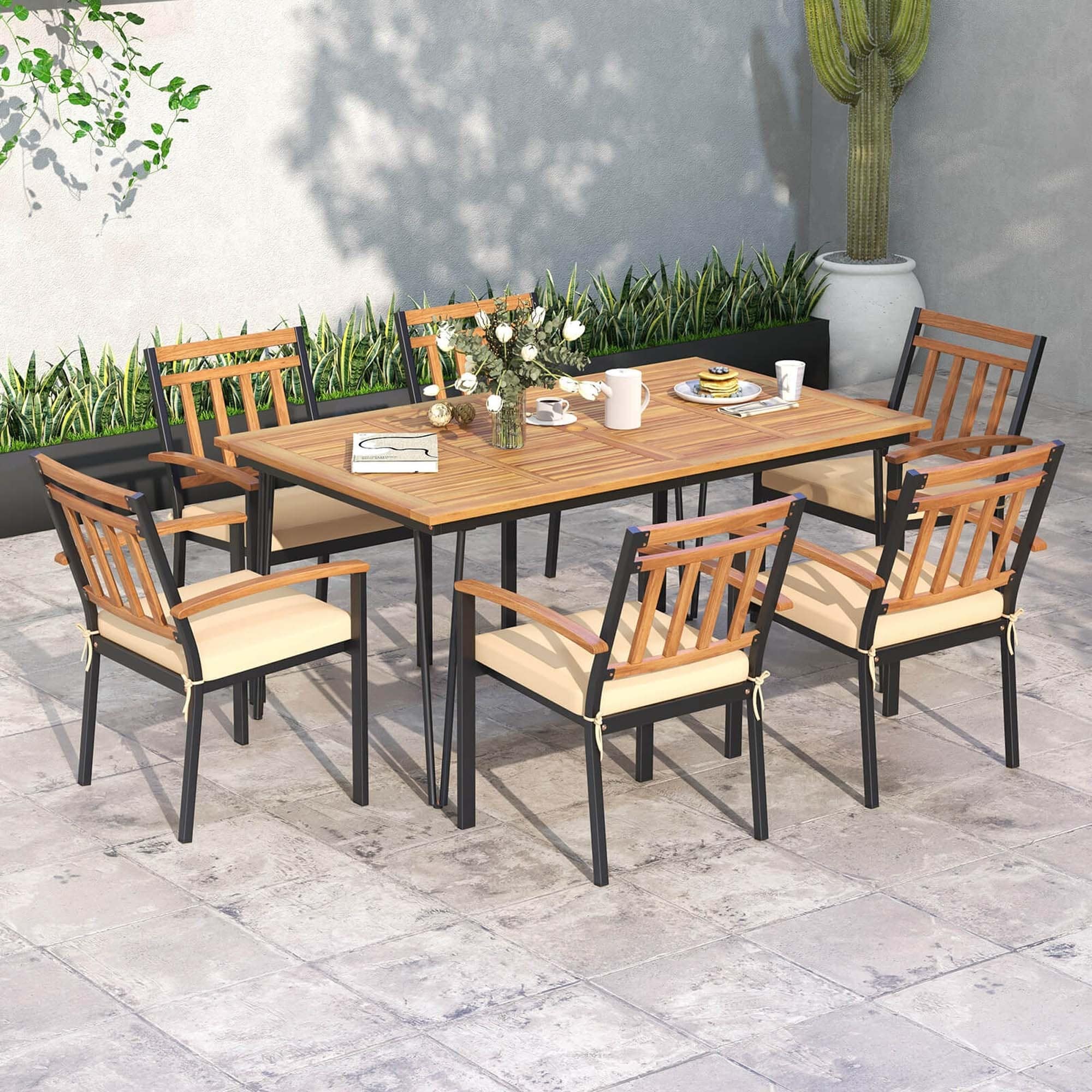 Costway 63-Inch Outdoor Dining Table for 6 People with Acacia Wood - See Details