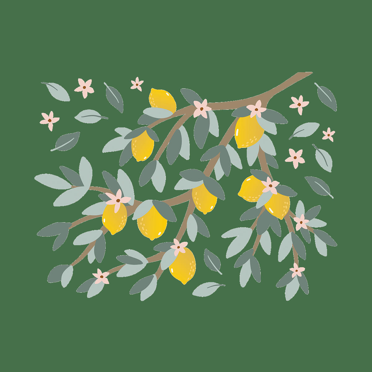 LOUISE - Grand sticker branches et citrons en vinyle mat multicolore