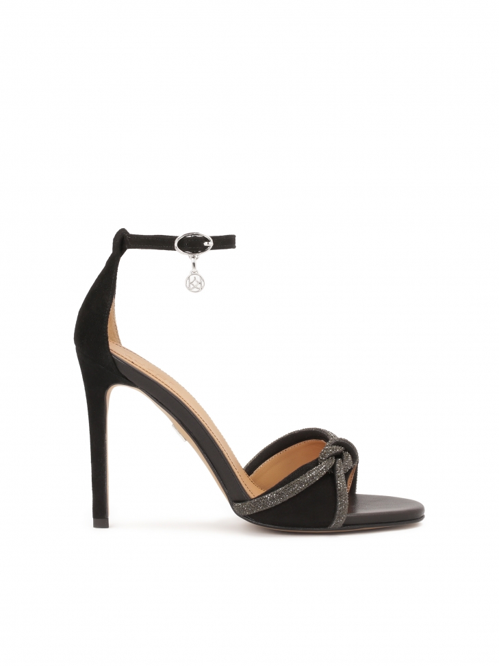 Black suede sandals with shiny straps