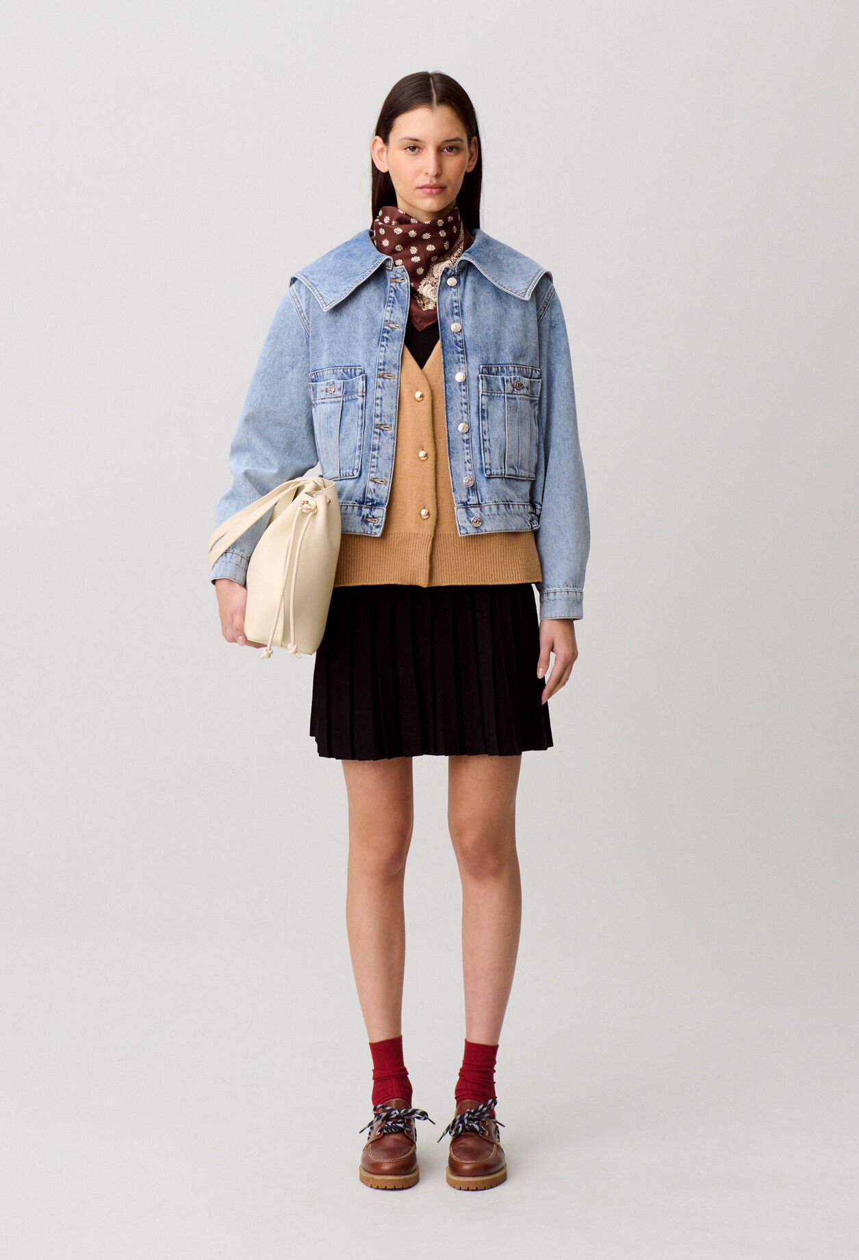 Veste Jean col vareuse denim clair