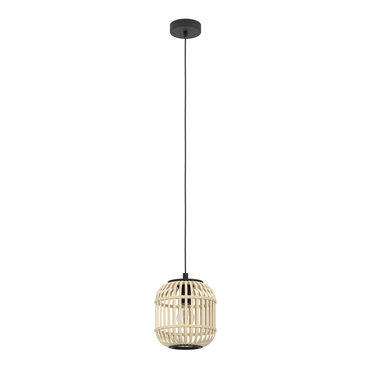 EGLO hanglamp Bordesley - 1 lichts - ø21cm. - e27 - zwart/bamboo