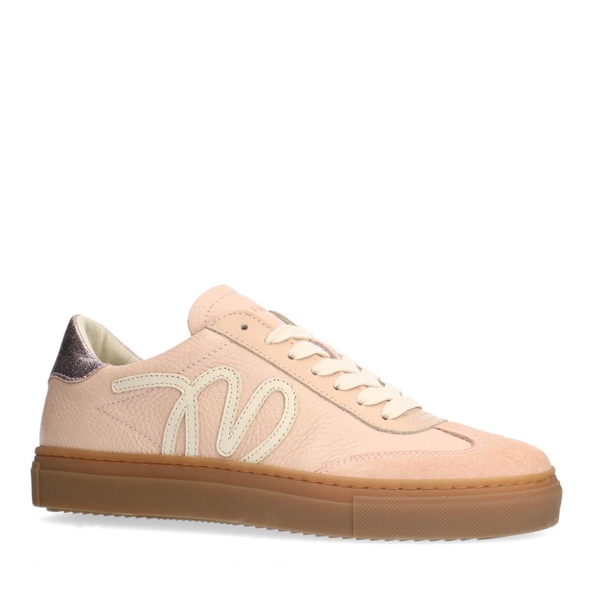 Manfield Roze leren sneakers met suède details