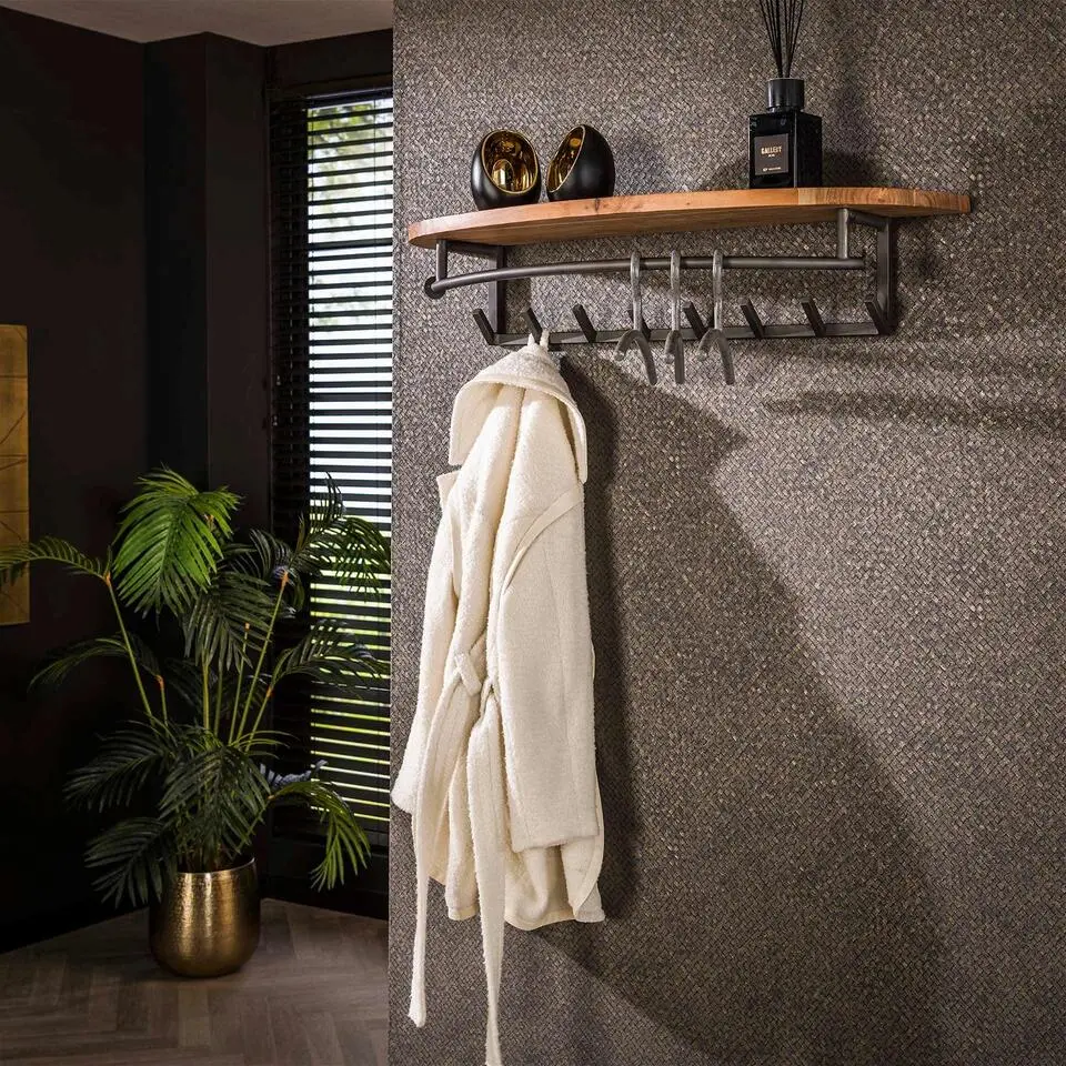 Kapstok Acaciahout - 8-Haken - 100x30x20cm - Round