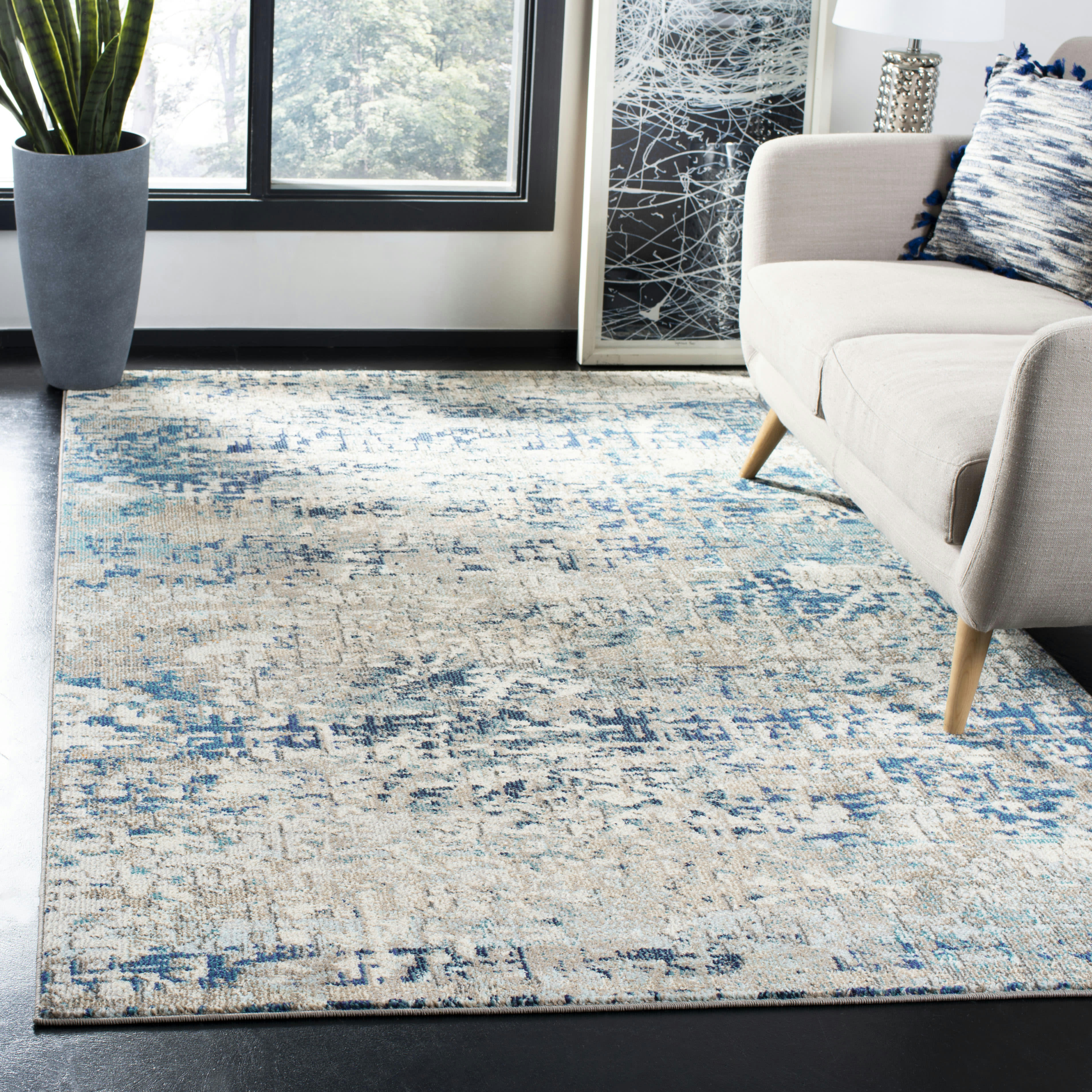 MADISON - Tapis de salon interieur en gris & bleu, 122 x 183 cm