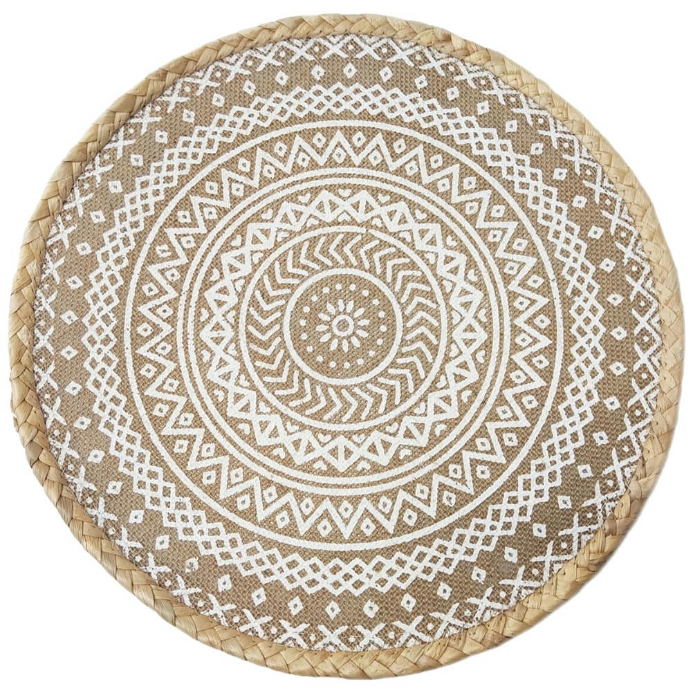 - Set de table rond en toile de jute bordure tressée D38cm