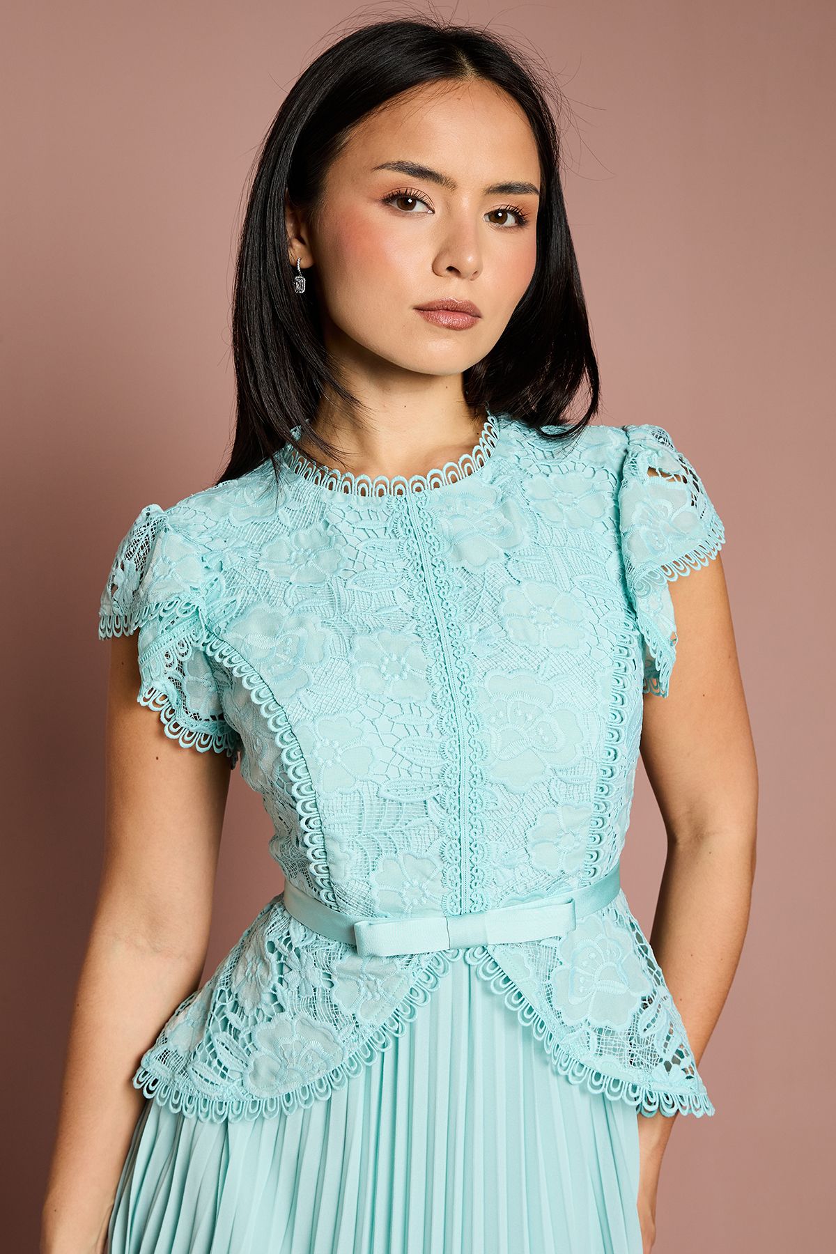 Coast Petite Lace Bodice Peplum Midi Dress