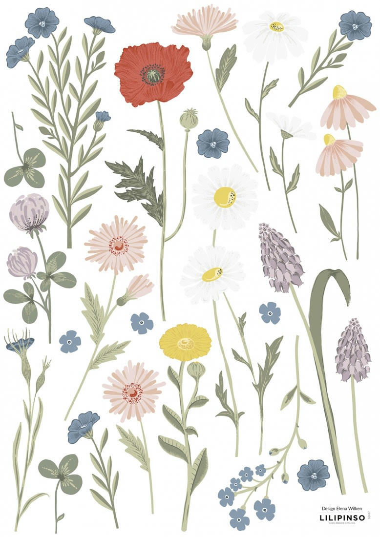 COUNTRYSIDE - Planche de stickers fleurs bleuet multicolore