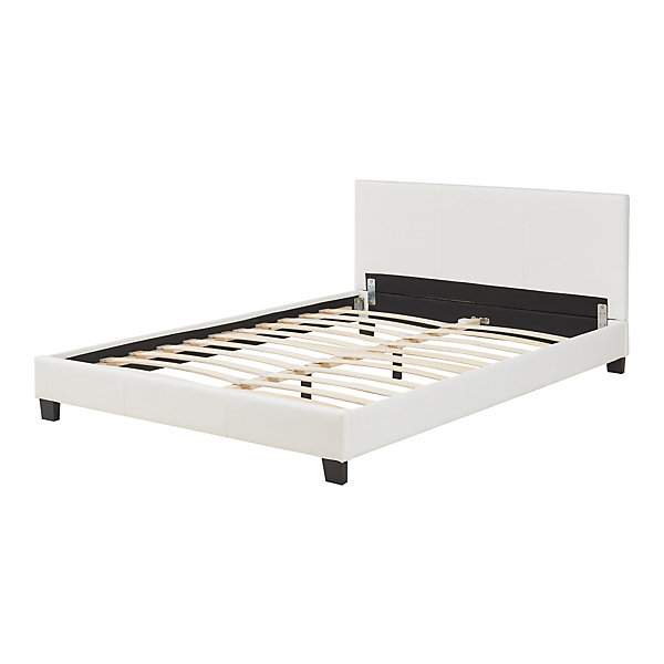 Lit capitonné 140 x 200cm housse en cuir synthétique blanc Corium