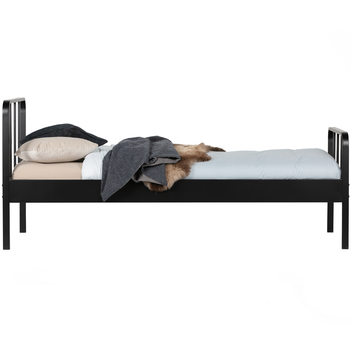 WOOOD bed Mees- Metaal - Zwart - 90x208x95