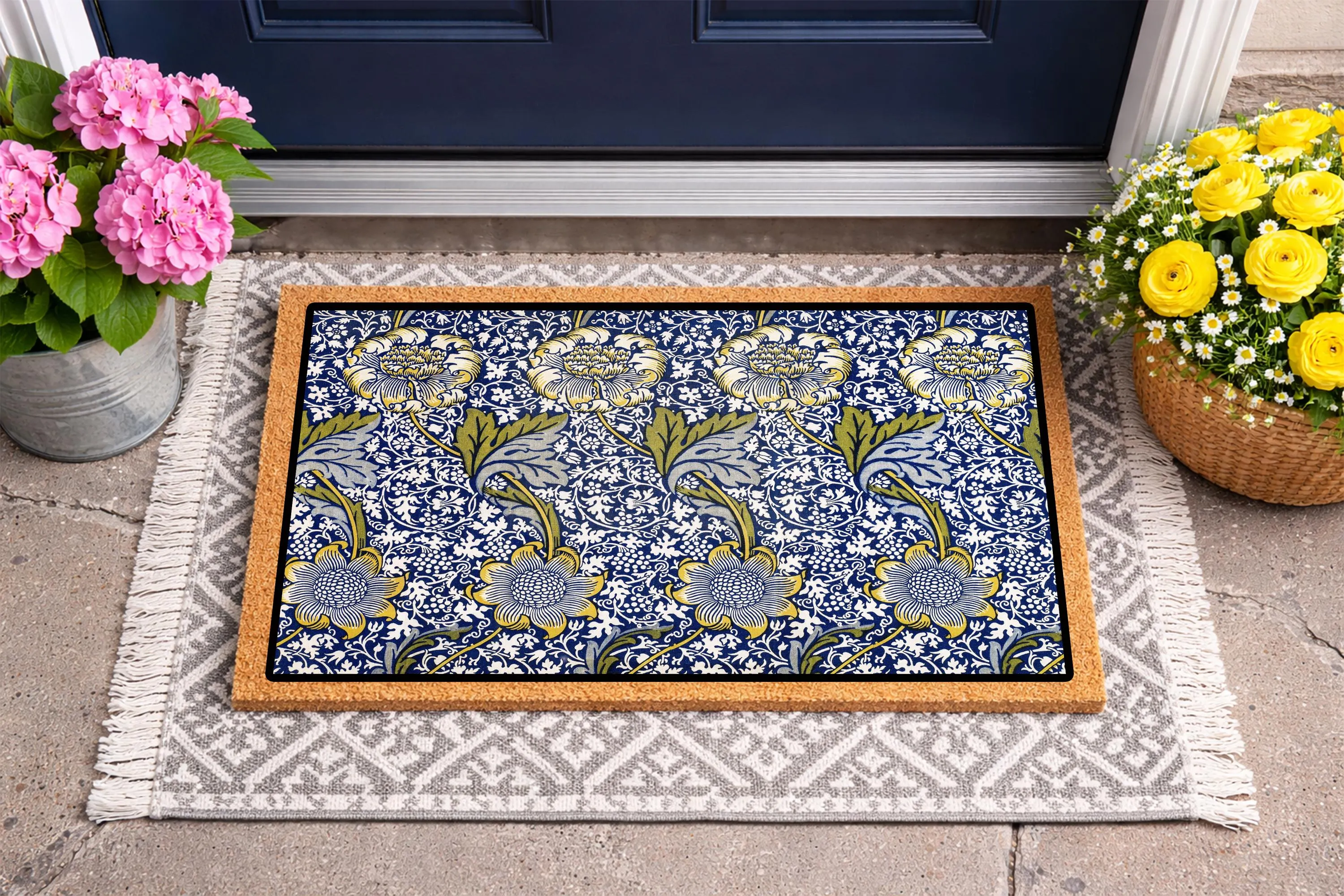 William Morris Style Floral Doormat, Vintage Botanical Coir Welcome Mat, Cottage core Entryway Rug, Antique Floral Door Mat