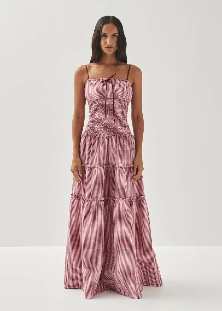 Masami Checks Burgundy Dress