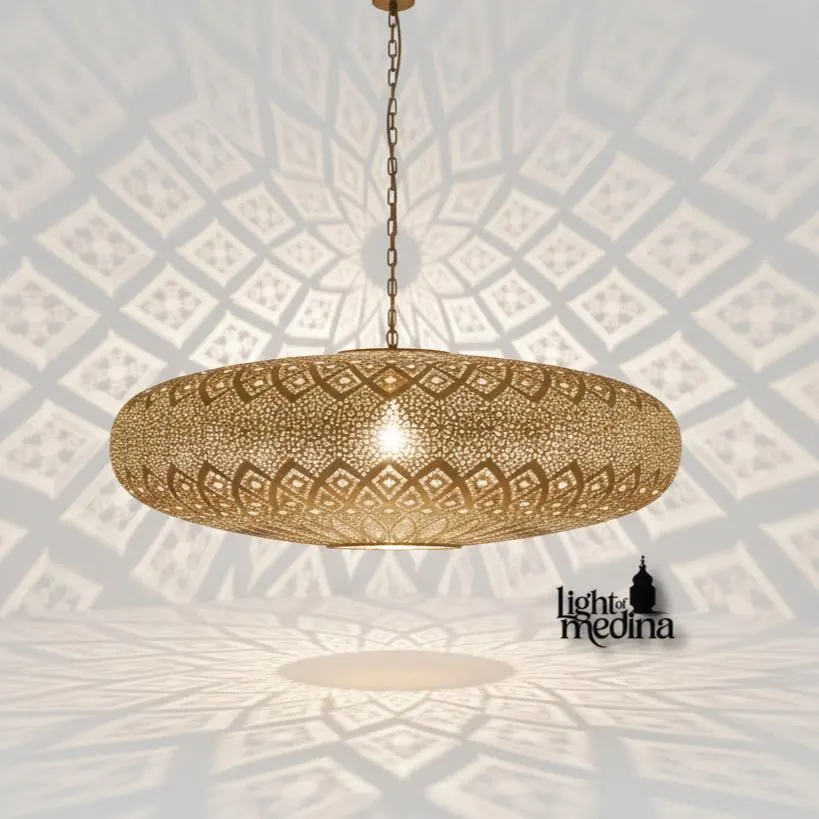 Handmade Round Moroccan Lampshade – Unique Hand-Pierced Lamp, Pierced Ceiling Lamp for Home Lighting Decor