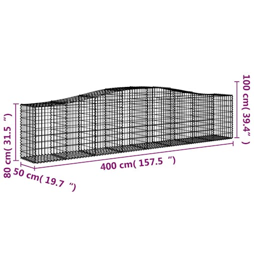 NNEVL Arched Gabion Baskets 3 pcs 400x50x80/100 cm Galvanised Iron