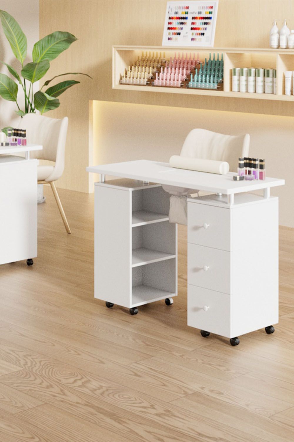 SHEONLY White Manicure Table with Dust Collector