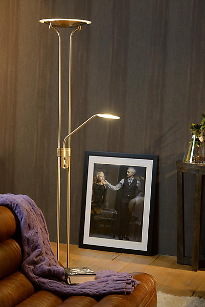 Lampadaire / lampe de lecture CHAMPION-LED en métal avec LED intégré - Chrome Dépoli - Lucide