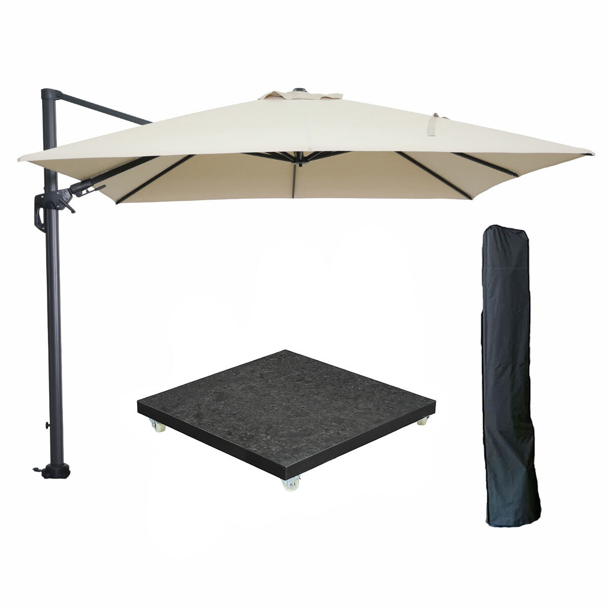 Garden Impressions zweefparasol Hawaii ecru 3x3 m incl 90 kg voet en hoes