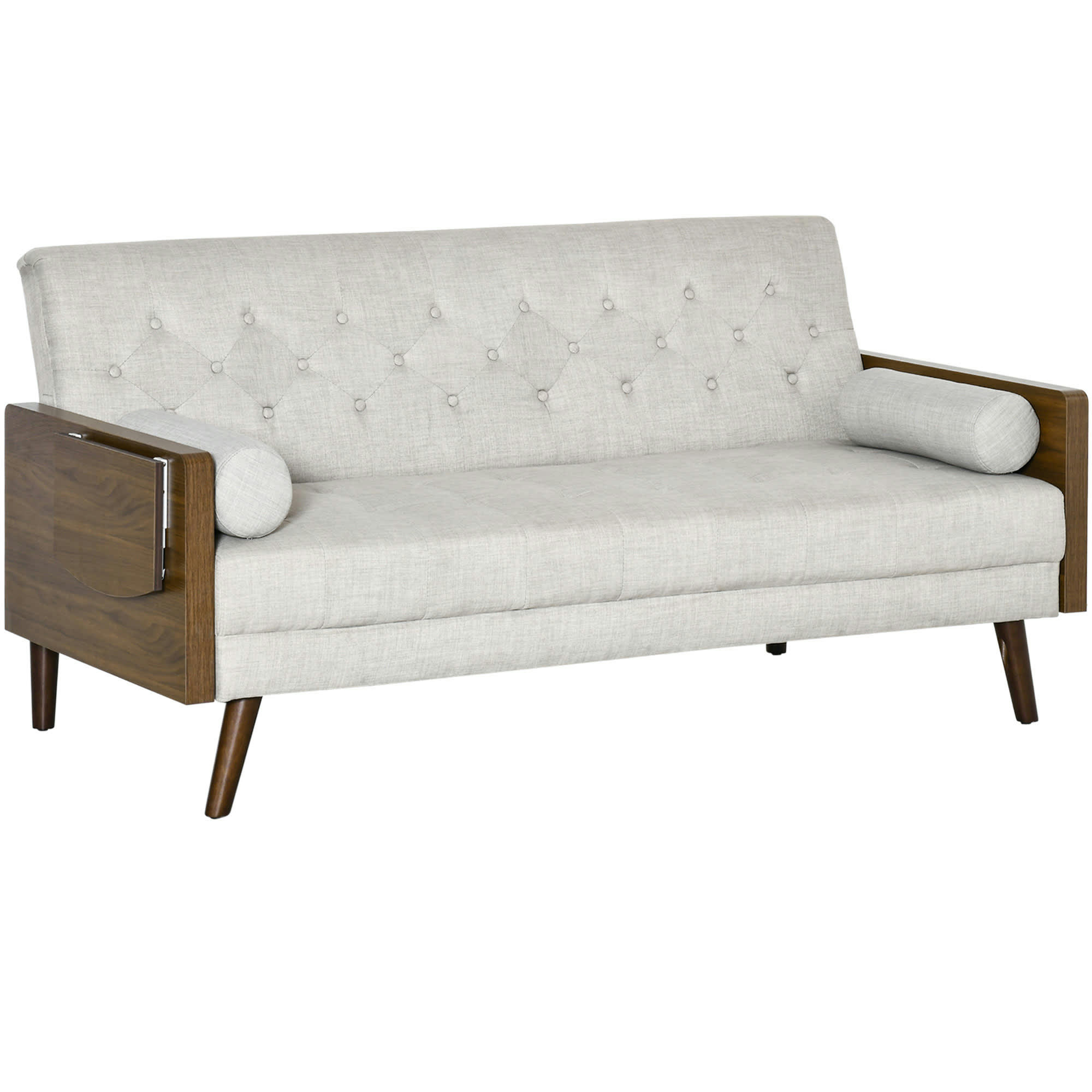 - Canapé convertible 3 places design scandinave bois aspect lin beige