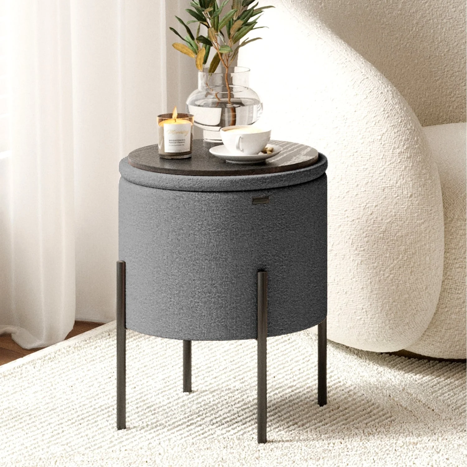 StorageBud Round Ottoman with Storage