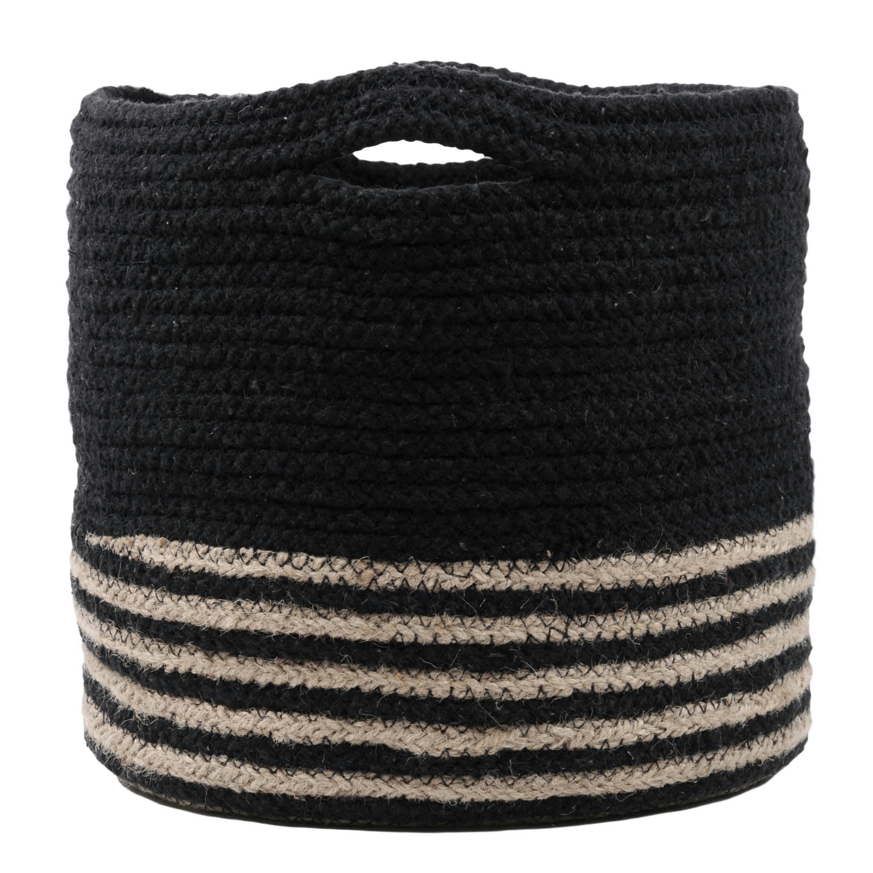 BANAO - Set de 3 paniers ronds à anses coton noir