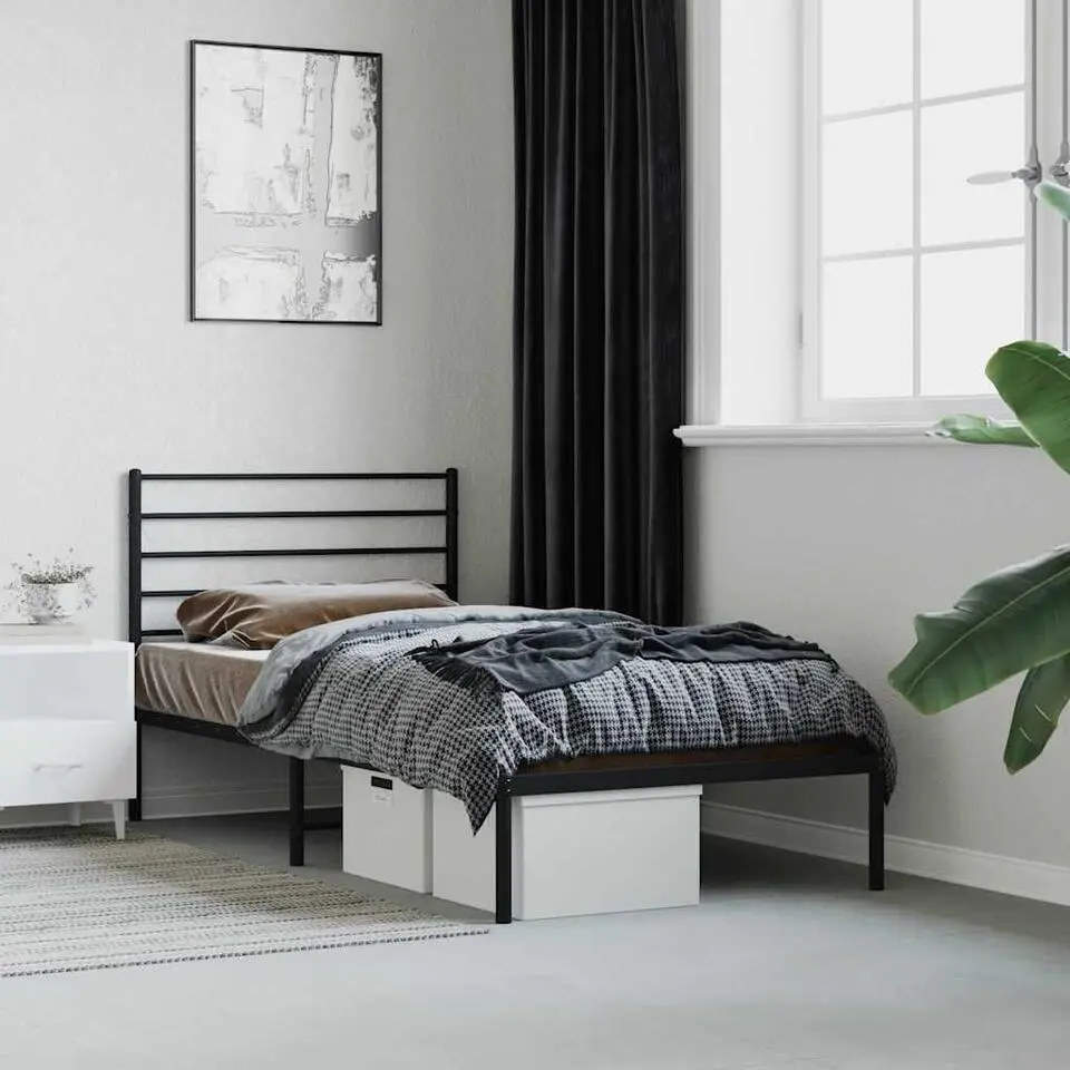 vidaXL - Bed frame met hoofdbord - Zwart - Metaal - 90x200 cm