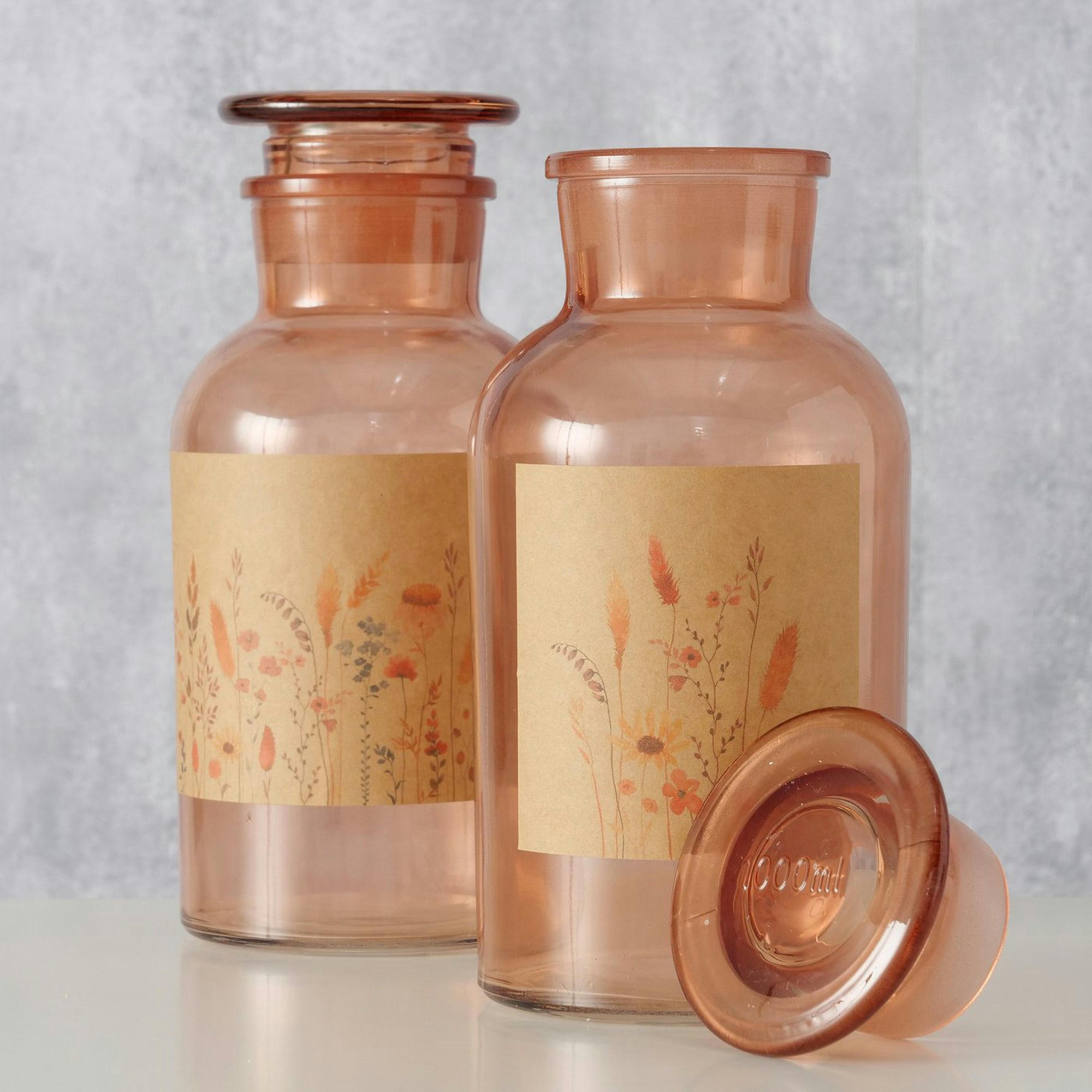 - Set de 2 flacons d'apothicaire décoratifs en verre orangé 10x10x22cm