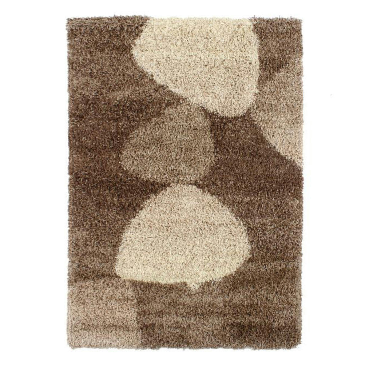 MAURANNE - Tapis à poils longs motifs galets chocolat 120x170