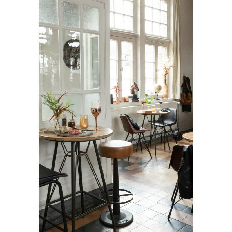 CUIR - Tabouret cuir et métal brun H80cm