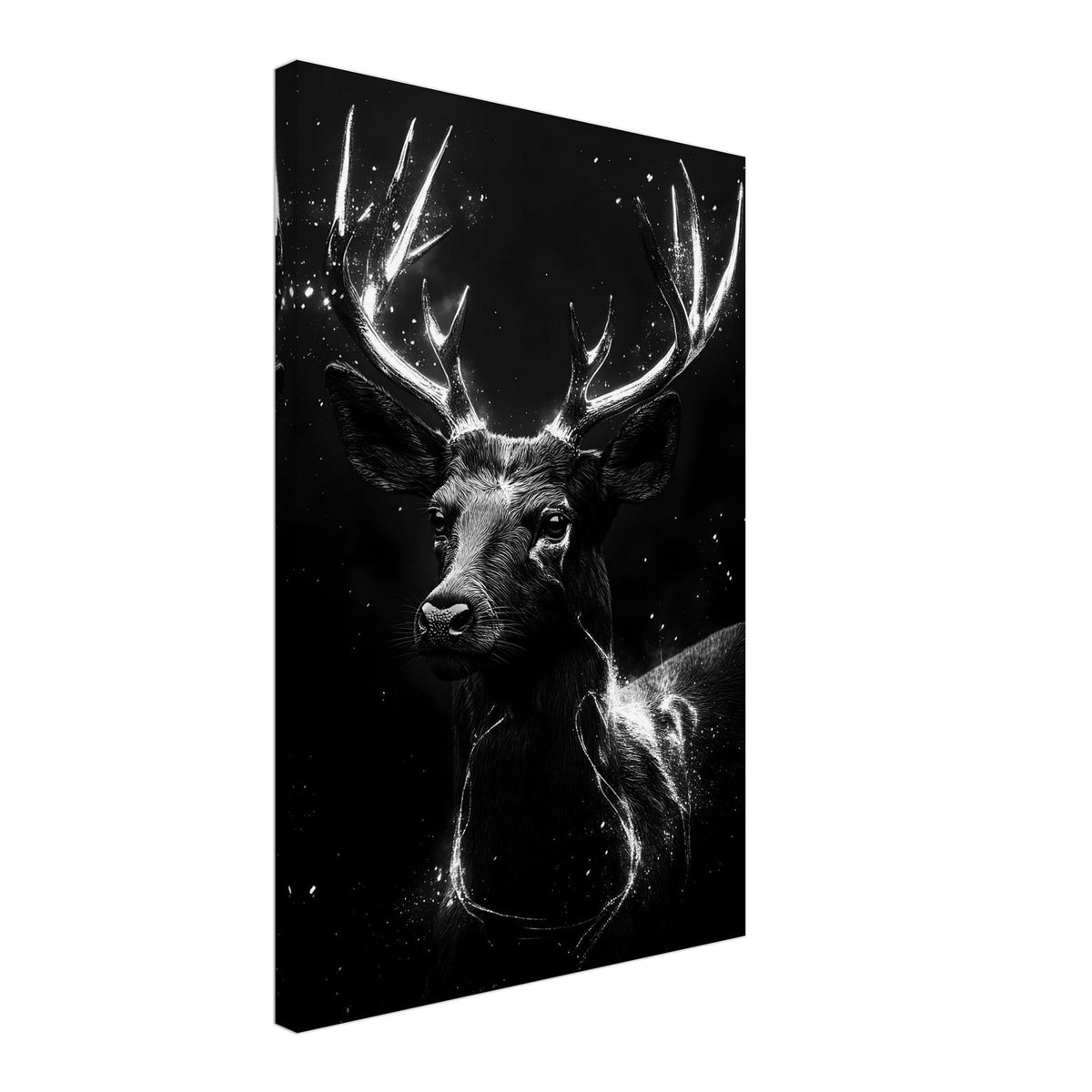 Artfulprints Canvas Deer portrait canvas - 40x60 cm - Zwart / Wit